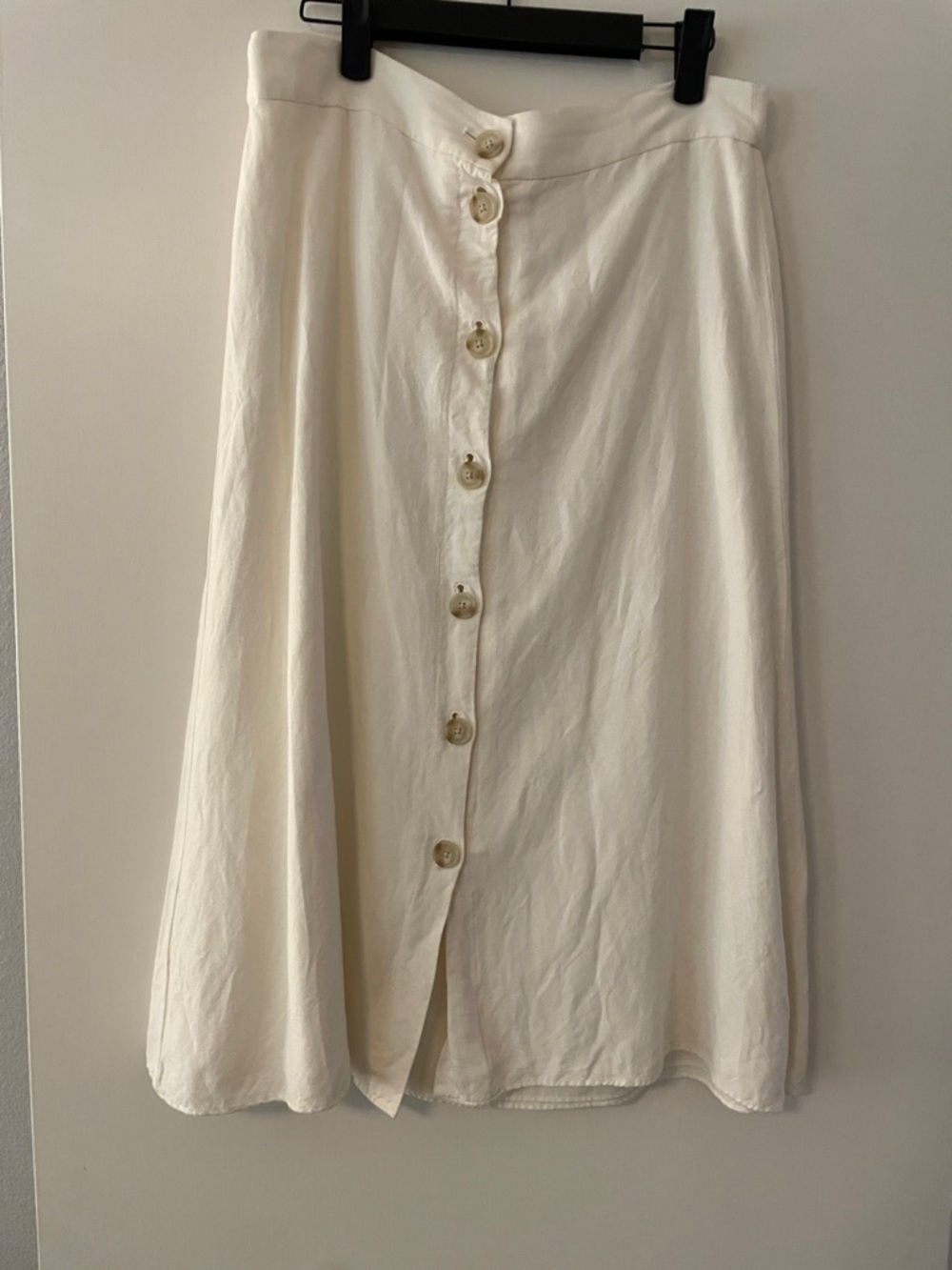 LOFT Cream Button-Front A-Line Midi Skirt